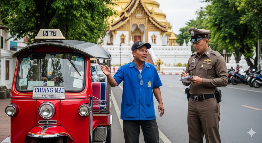 Водитель тук-тука в Чиангмае: конфликт с туристом и полиция